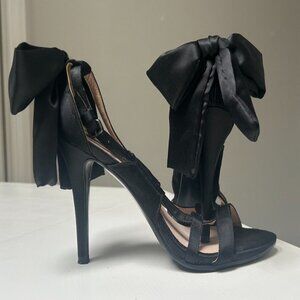 Zara Black Satin Bow High Heeled Sandals, Size 9 – Elegant & Rare, Worn Once
